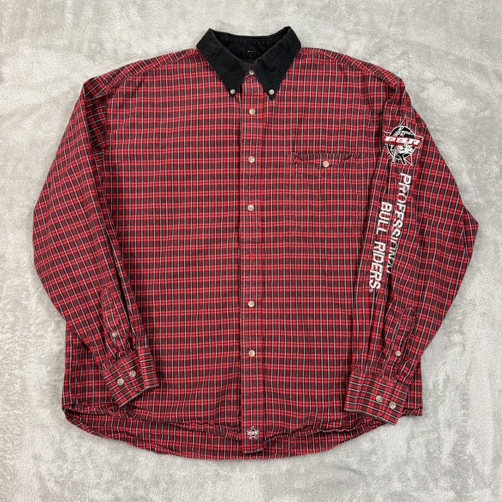 Wrangler PBR Shirt Mens XL Professional Bull Riders Red Plaid Western Cowboy